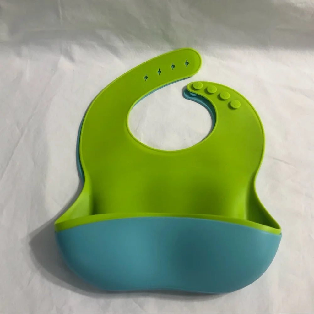 Silicone Baby Bib Set - Green and Blue